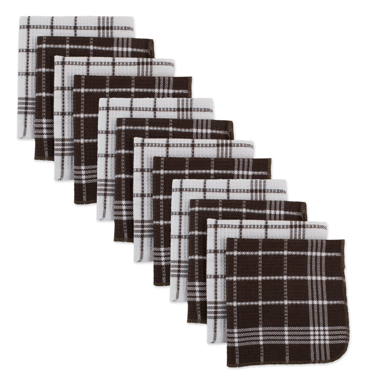 Contemporary Home Living Windowpane Absorbent Kitchen Dishcloths - 13" - Brown and White - Set of 12